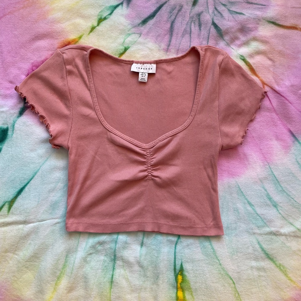 👚2/$20 | Topshop Pink Short Sleeve Ruched Crop Top | Size 4